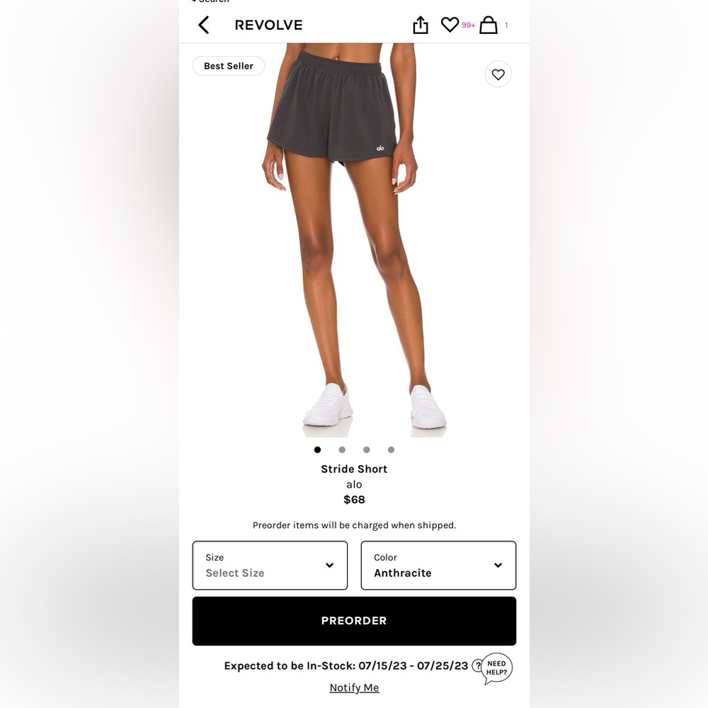 Alo Yoga Stride Shorts, Size M, Color: Anthracite